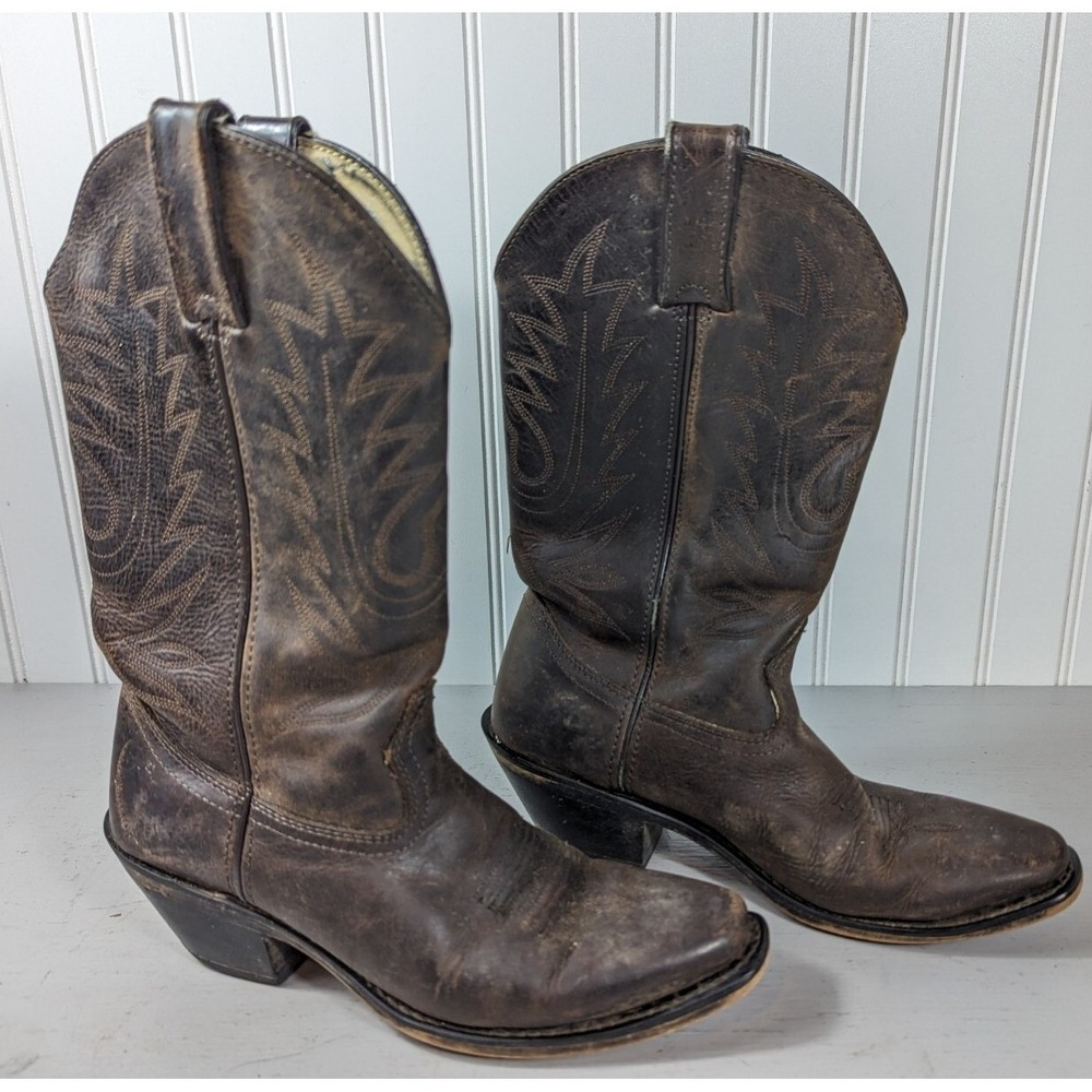 Durango Cowgirl Leather Boots Women's 6.5M Western Mid Calf Heel Pull On Brown